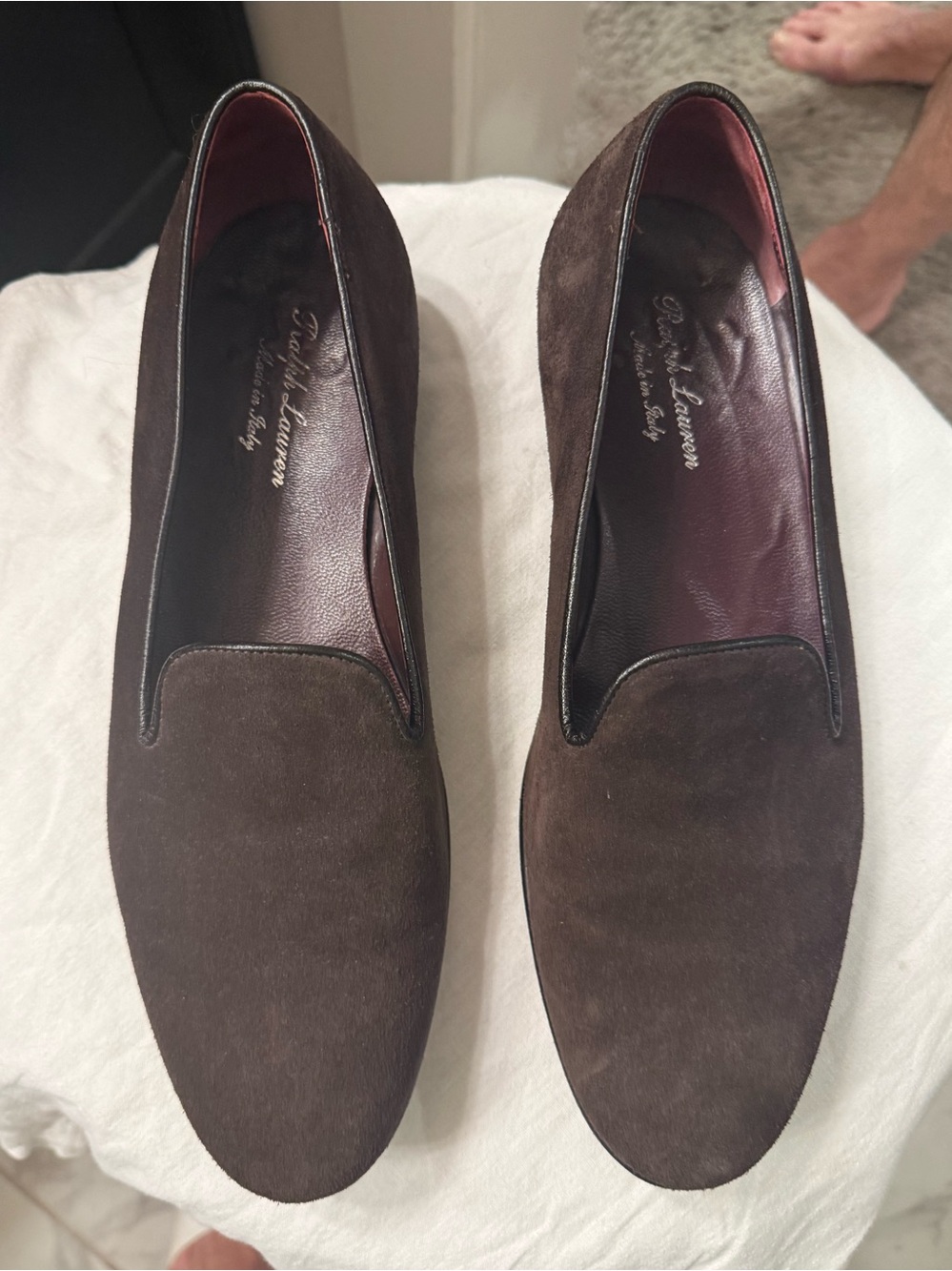 Ralph Lauren Purple Label Brown Suede Smoking Slippers Loafers Made in Italy